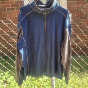 Kuhl “Kashmira” Blue & Brown 1/4 Zip Light Fleece Lined Long Sleeve Pullover XXL